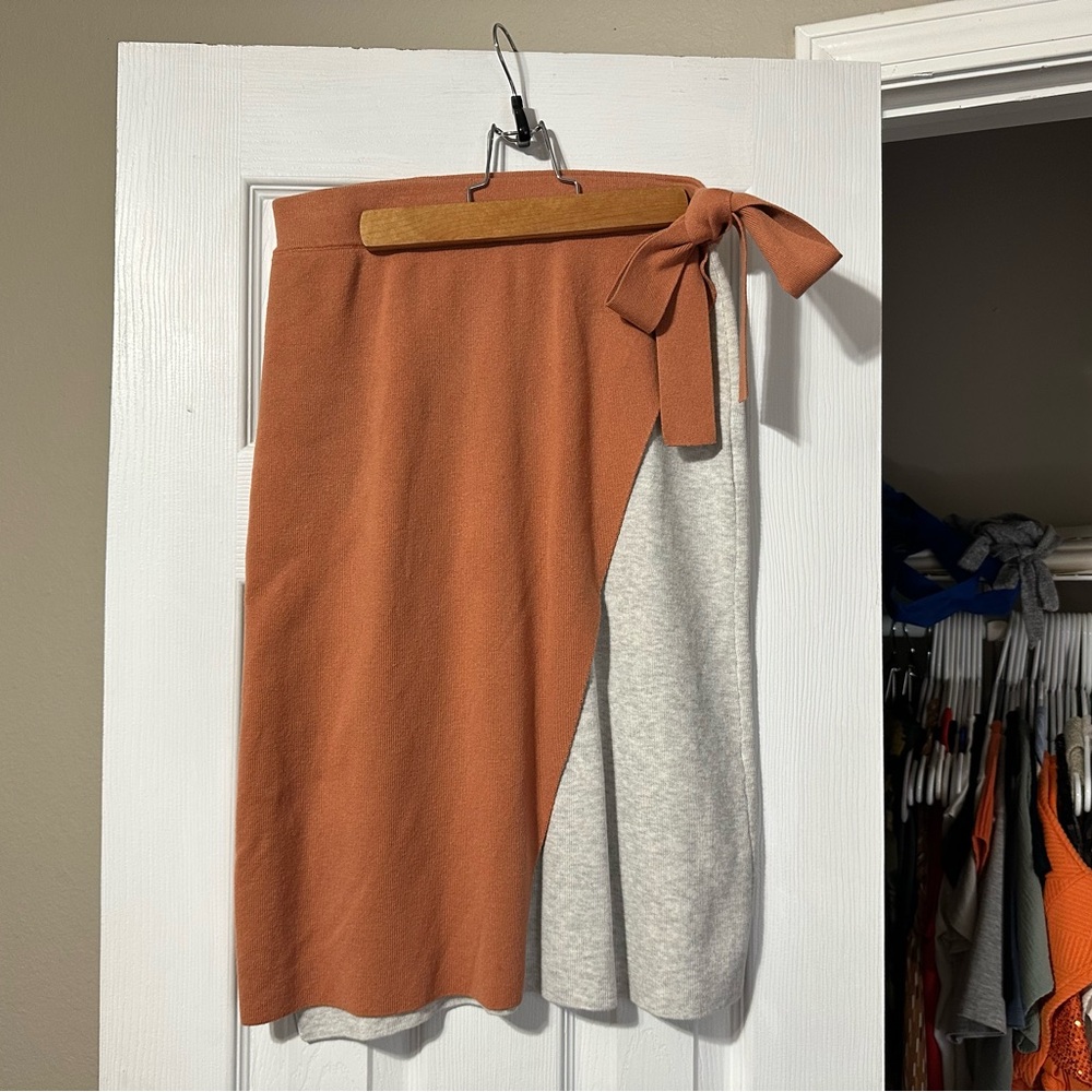 Roolee Asymmetrical Skirt in Peach and Gray